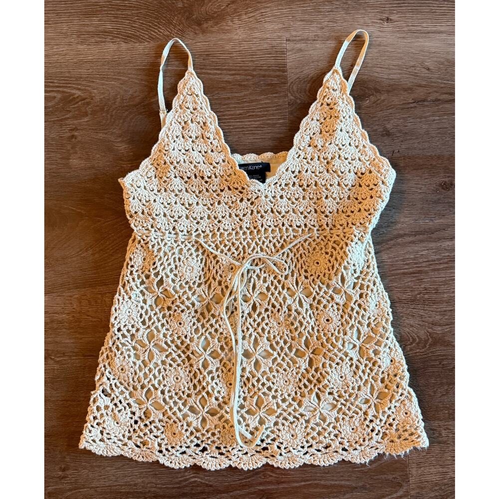 Karen Kane Cream Crochet Cami Top Size M Boho Beach Lace Tank Y2K Festival